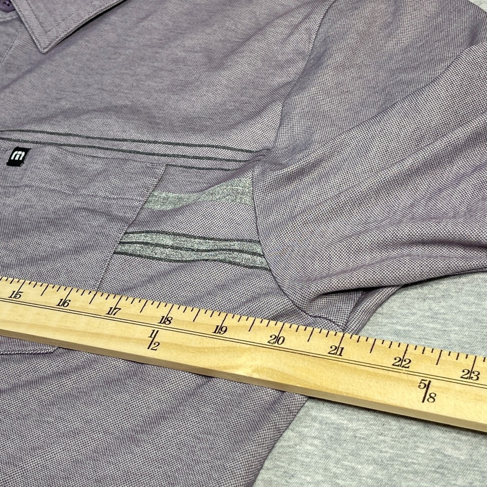 Travis Mathew Men M Polo Shirt Pocket Heather Purple Lavender Striped Golf 21.25 - Picture 8 of 9